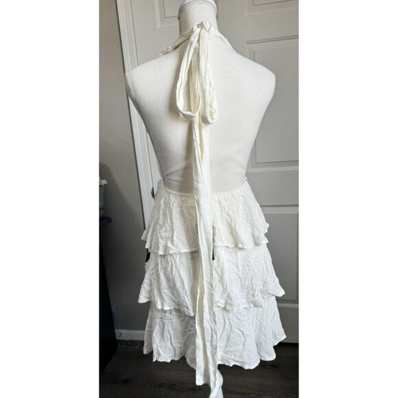 NWT Lulu’s All About Bliss White Swiss‎ Dot Tiered Halter Mini Dress Size Small - Picture 6 of 12